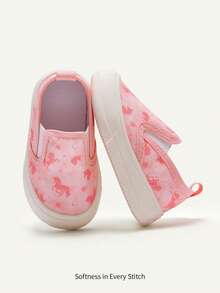 Cozy Pixies 1 Pair Of Girls Pink Sweet Dream Baby Sneakers Cute Unicorn Pattern Round Head Soft Sole Comfortable And Breathable Casual Classmates Suitable For Daily Sports Travel Vacation And School Wear