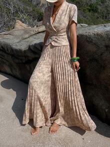 DAZY Women's Elegant Floral Print Suit Jacket And Pleated Long Pants Set, Spring/Summer,Wedding Guest Dress Women - Apricot - View 7
