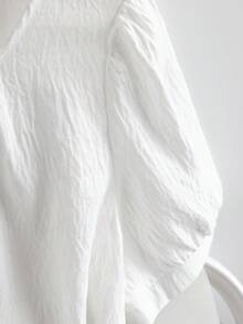 GlowEve Áo kiểu nữ cổ chữ V phối ren, tay phồng in hình trái tim, ngọt ngào và trẻ trung, hàng mới về mùa hè. - trắng - Xem 5