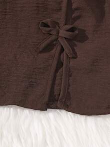 SHEIN 2pcs/Set Casual Minimalist Fashion Set For Teenage Girls, Includes Solid Color Sleeveless Cardigan With Bow And Solid Color Casual Shorts, Suitable For Daily Wear, Walking, And Staying At Home