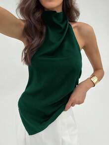Aloruh Women's Sexy Solid Color Backless Halter Top, Summer - Dark Green - View 6