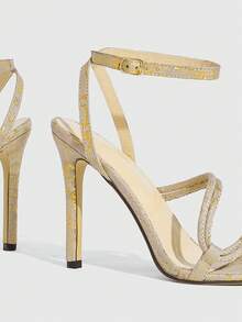 CUCCOO SZL 简约别致细带水晶高跟凉鞋，百搭高跟凉鞋，适合户外和街头穿着，春季鞋履，春假复活节 - 蛇皮金色 - 查看 8