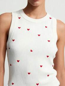 Resyla Women's Heart Embroidery Crew Neck Sleeveless Casual Knit Top - Multicolor - View 4