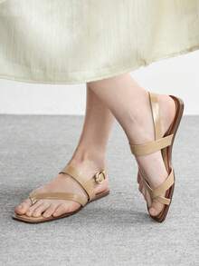 CUCCOO BIZCHIC Giày sandal đế bằng thời trang nữ, kiểu dáng thường ngày, đa năng, phù hợp cho đi du lịch, đi làm, đi biển. - Màu be - Xem 3
