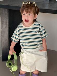 DAZY 幼儿男童圆领条纹短袖休闲上衣，春夏款 - 綠色 - 查看 5