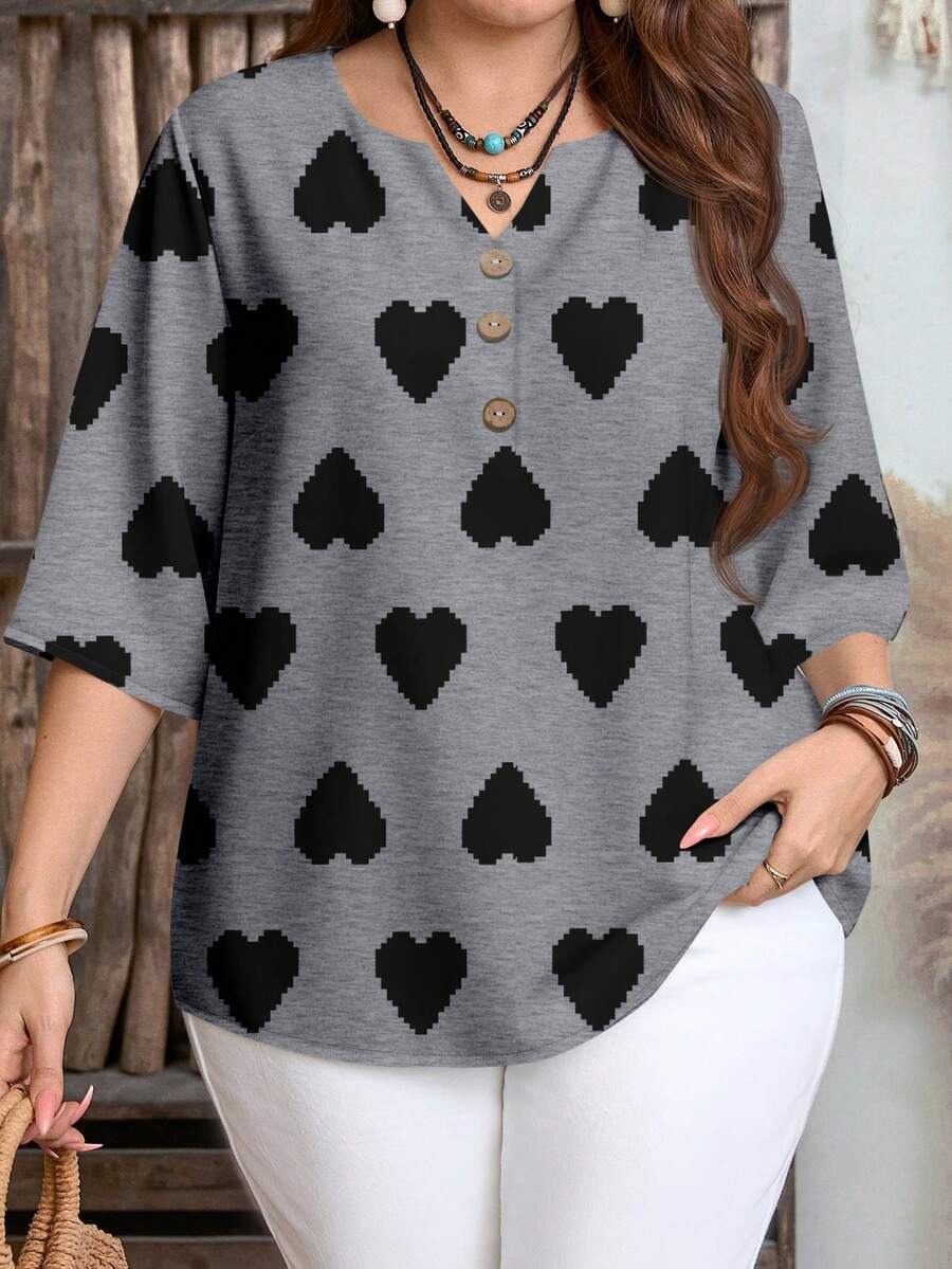 Mellowie Heart Print Casual Loose Fit Women Shirt, Suitable For Spring/Summer Carnival - Multicolor - View 1