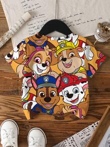 SHEIN | PAW Patrol 少女可爱卡通狗印花短袖T恤，休闲日常通勤 - 白色 - 查看 2