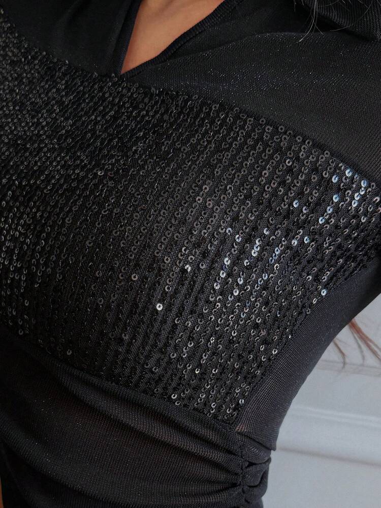 Women's POLO Collar Mesh Patchwork Long Sleeve T-Shirt