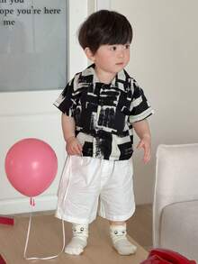 DAZY 男童翻领格子韩版休闲夏季度假衬衫 - 黑與白 - 查看 4