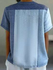 EMERY ROSE Women's Casual Denim Effect Print Round Neck Short Sleeve T-Shirt, Summer - Multicolor - View 2