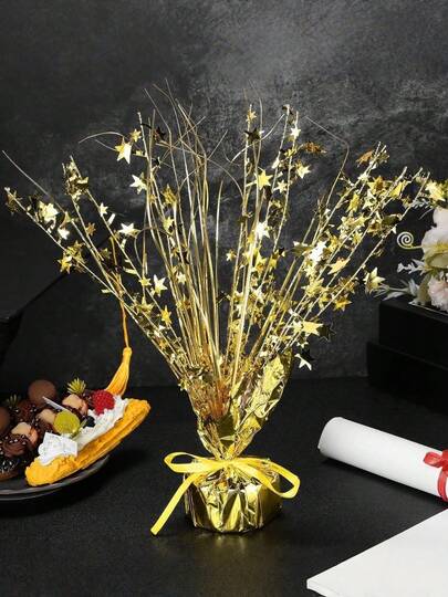 1pc Metallic Foil Spray Centerpiece Party Star Table Decoration Eye Catching Shimmering Reflective Reusable Sturdy Weighted Base Free Standing Easy To Set Up Flexible Metal Wires For Birthday Wedding Baby Shower Bridal Shower Anniversary Graduation Halloween Christmas New Year Boho Rustic Tabletop Decorations Party Supplies Tablescape Event Decor Home Gathering Festive Accents