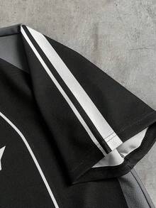 AXEPEAK Men's Casual Printed Short Sleeve Polo Shirt - Black - View 7