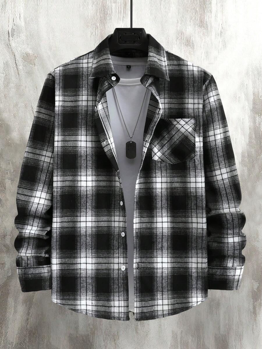 Manfinity Homme Áo sơ mi nam dài tay họa tiết kẻ caro phối túi, thích hợp mặc hàng ngày đi làm, phong cách sinh viên, mùa xuân/thu, áo sơ mi flannel kẻ caro kiểu grunge, áo sơ mi nam nhiều lớp, áo khoác kẻ caro nam, phong cách cổ điển, thích hợp cho mặc hàng ngày, cuối tuần, hoạt động ngoài trời, du lịch, môi trường làm việc thoải mái hoặc các dịp bán trang trọng, quà tặng cho bạn trai/chồng, quà kỷ niệm/sinh nhật, tiệc tùng, kỳ nghỉ hè, lễ hội, năm mới, đám cưới, ngày Valentine. - Nhiều màu - Xem 1