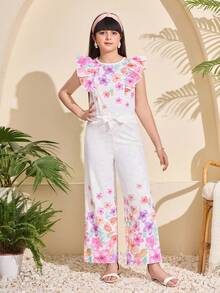 SHEIN Bộ đồ hai mảnh thường ngày dành cho bé gái tuổi teen, phù hợp cho mùa xuân/hè, kỳ nghỉ, sinh hoạt hàng ngày, học đường, cuối tuần, họp mặt gia đình, thiết kế đa năng. - trắng - Xem 6
