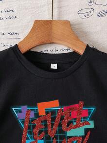 Tetris™ X SHEIN 男童字母图案黑色圆领短袖T恤 - 白色 - 查看 4