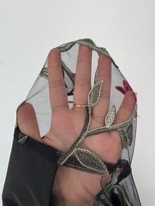 Elenzga Black Shirt Collar Patchwork Delicate Mesh Embroidered Floral Ruffle Sleeve Blouse, Suitable For Summer Wear - Black - View 8