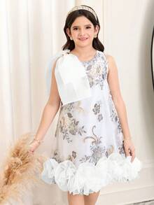 SHEIN Tween Girl Fashionable & Elegant Ruffle Hem Sleeveless Dress - White - View 4