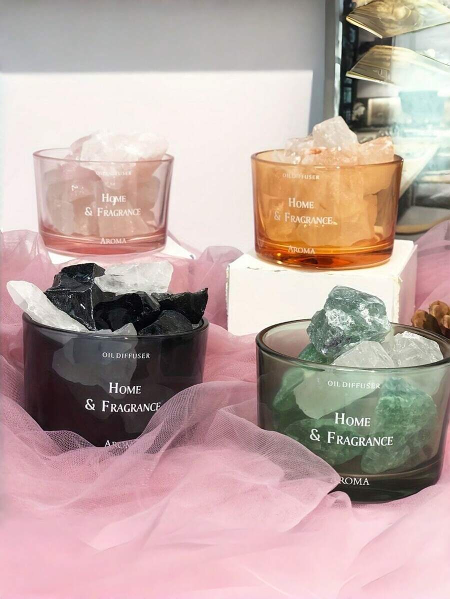 1个玻璃杯，内含天然水晶香薰石，装饰性扩香器，适用于精油，营造室内香氛，现代家居装饰，送给她的热门礼物 - 彩色 - 查看 1