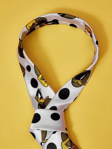 LOONEY TUNES X SHEIN 1pc Funny Cartoon Duck Pattern Necktie, White - Multicolor - View 4