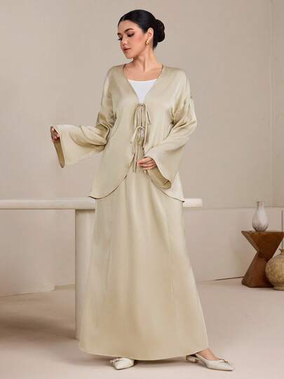 Graceveil Women's Loose Tie Front Top And Long Skirt 2 Pieces Set