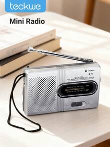 Teckwe 便携式AM/FM收音机，带扬声器，电池供电，接收范围广，适用于室内、室外和紧急情况下使用，配有耳机插孔，是馈赠亲友、送给长辈或居家使用的理想之选。