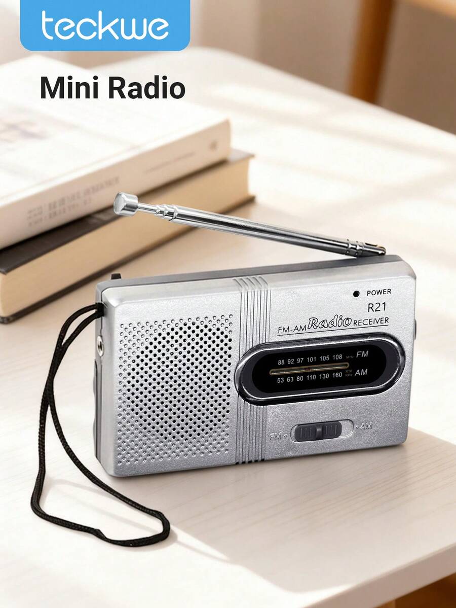 Teckwe 便携式AM/FM收音机，带扬声器，电池供电，接收范围广，适用于室内、室外和紧急情况下使用，配有耳机插孔，是馈赠亲友、送给长辈或居家使用的理想之选。