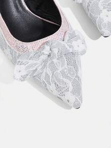 CUCCOO TILAWA Women's Fashion High Heel Pumps - Casual Commuter Summer/Autumn Pointed Toe Mesh Bow Decor Buckle Contrast Color Backless Slip-On Shoes - Comfortable, Simple, Elegant, Graceful Ladies Valentine's Day - White - View 6