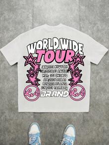 Slaydiva 女士休闲简约圆领短袖宽松T恤，适合街头、嘻哈风格，人像印花，适合嘻哈风格 - 彩色 - 查看 3