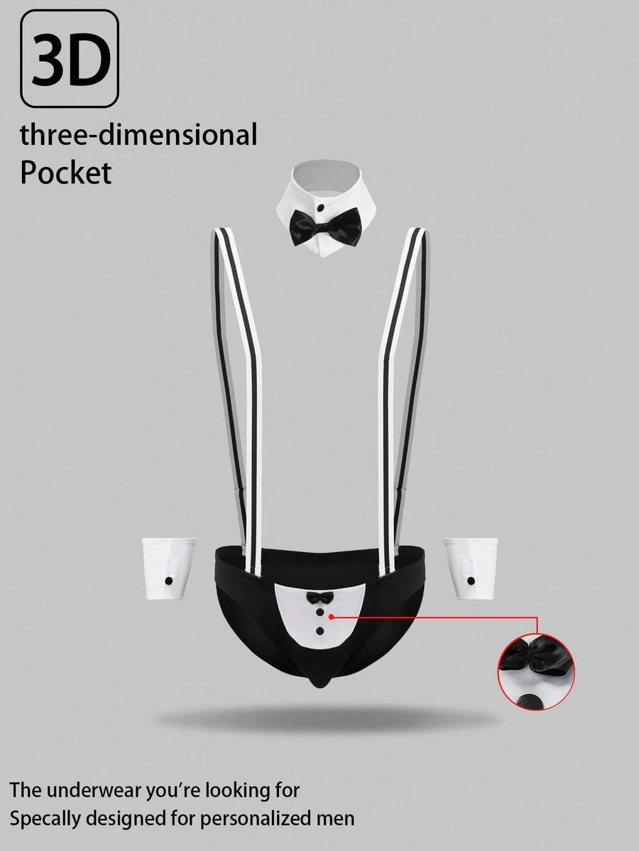 男士角色扮演服装、侍者制服、贴身内衣 - 黑與白 - 查看 1