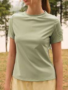In My Nature 女士纯色圆领短袖休闲户外运动T恤 - 綠色 - 查看 8