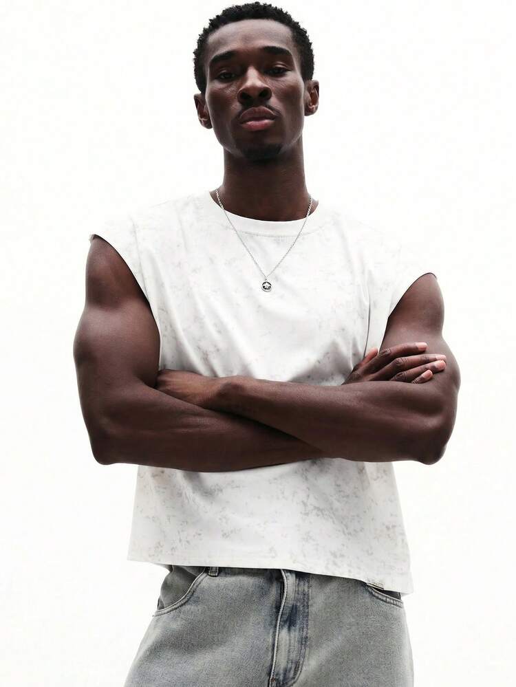 Sleeveless Tank Top With Marble Pattern