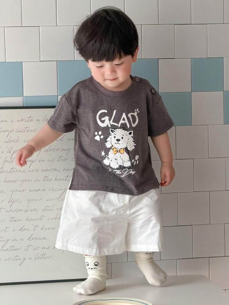 Toddler Boys' Cartoon Print Round Neck Casual Short Sleeve Top