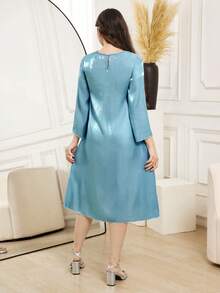 Abaya Jalabiya Long Robe Dress, Girls' Blue Ditsy Floral Maxi Dress, Spring/Autumn, Suitable For , Traditional Arabic Attire With Butterfly Embroidered Collar Design, Applicable For Festivals, Gatherings, Travel, And Daily Wear