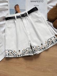 GlowEve Women's Embroidered Pocket Loose Casual Versatile Denim Shorts - White - View 8