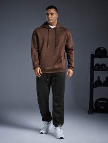 Driftmere 男士纯色落肩长袖抽绳连帽衫和运动裤休闲宽松西装，秋季