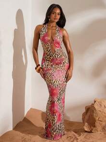 Opulessa Knitted Mesh Printed Halter Backless Fitted Dress For Women Suitable For Beach Vacation,Casual,Vacation,Vacation Outfits Women,Vacation,Summer Holiday Outfits ,Holiday Outfits For Women,Holiday,Vacation Outfits For Women,Vacation Dress,Elegant,Going Out,Party,Beach,Beach Shorts,Beach Outfits For Women,Beach Skirt,Beach Set,Beach Outfit,Beach Outfit For Women,Summer,Summer Clothes,Summer Holiday Outfits,Flower,Graphic - Hot Pink - View 3