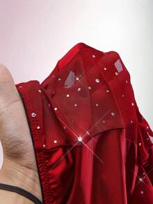 Amplova Women's Strapless Sequin Mini Dress With Waist Cutout, Sexy And Suitable For Valentine's Day, New Year Date Night - Cherry Red - View 11