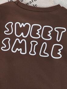 Genkimix Kids 1件女童长袖甜美笑脸印花休闲卫衣，春秋季 - 棕色 - 查看 4