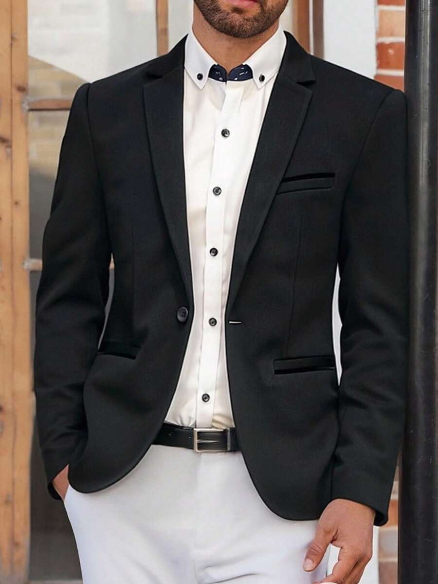 Manfinity Mode 男士素色單釦西裝領西裝外套