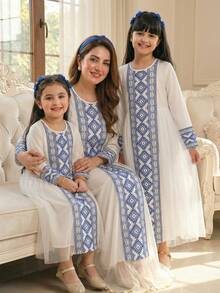 SHEIN Elegant Floral Print, Casual Modest Long Dress For Teen Girl, Suitable For Travel - White - View 7