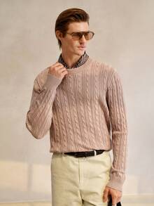 Manfinity CityGents Men's Solid Color Crew Neck Cable Business Casual Long Sleeve Sweater It Is Great For Couples And Makes An Excellent Gift Idea For Boyfriends Or Husbands Brands Bruno Mars Cashmere Men S Clothing Knitted Shirts For Men Men's Textured Shirt Beige Shirt For Men Apricot Men Outfit Cashmere Men's Clothing - Multicolor - View 5