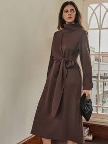 Dazy-Less Spring/Summer Formal Dress, Elegant Old Money Style Waist Cinched Long Dress For Wedding, Party, Banquet Business Casual Woman Sundress - Brown - View 6