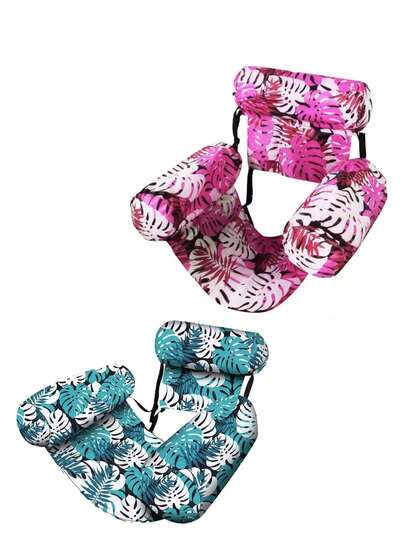 1PC/2PCS Heavy Duty Inflatable Pool Floats Adult, Inflatable Pool Lounge Chairs For Adults With Tropical Leaf Design, Party Summer Water Beach Lake Fun, Beach Relaxation | Vibrant Design | Comfortable Mesh, Beach Chairs For Adults