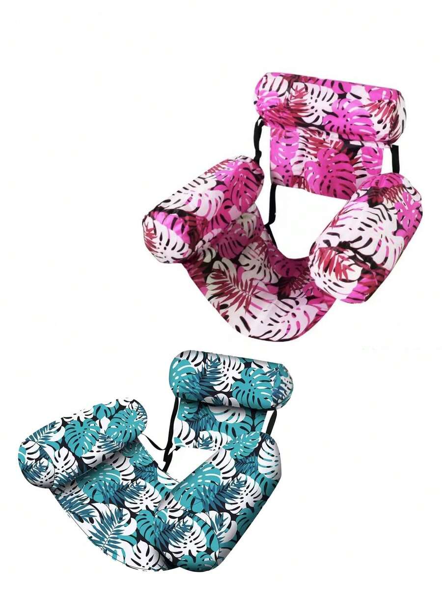 1PC/2PCS Heavy Duty Inflatable Pool Floats Adult, Inflatable Pool Lounge Chairs For Adults With Tropical Leaf Design, Party Summer Water Beach Lake Fun, Beach Relaxation | Vibrant Design | Comfortable Mesh, Beach Chairs For Adults - Multicolor - View 1