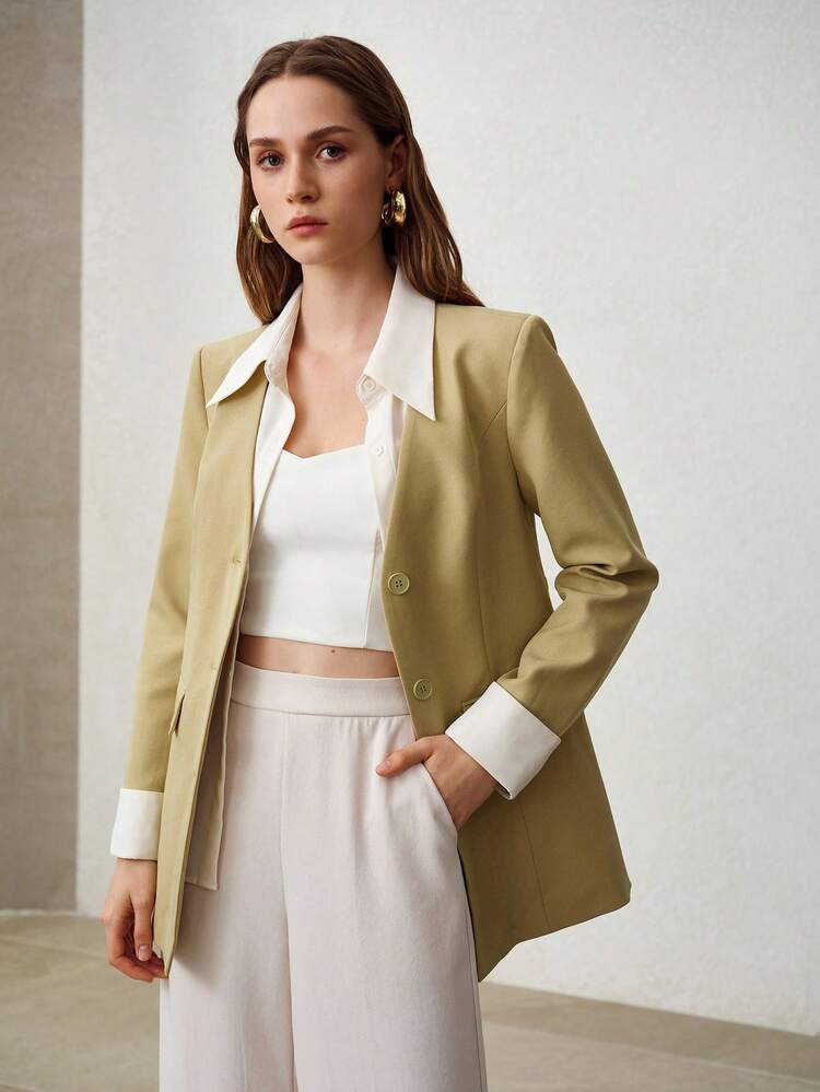 WOMEN'S SPRING/SUMMER 2 IN 1 BLAZER, UNIQUE COMMUTING LONG SLEEVE ELEGANT BLAZER