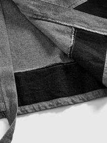 ROMWE MEN Grunge Punk Men's 2 In 1 Patchwork Pocket Button Design Casual Versatile Commuting Denim Short Sleeve Top - Black - View 12