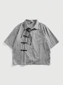 ROMWE MEN Street Life 男士中式翻领Polo衫 - 黑色 - 查看 9