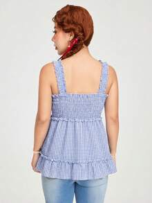 ROMWE Kawaii Cute Plaid Pattern Bow Decor Camisole - Multicolor - View 2