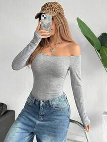 SHEIN EZwear 女士灰色碎花针织露肩连体衣