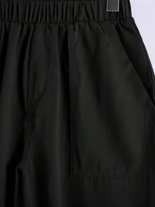 SHEIN 2件組青少年男孩休閒舒適百搭對比色口袋短袖上衣與長褲套裝 - 黑色 - 查看 4